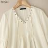 ZANZEA Женская повседневная блузка с V-образным вырезом, рукавами 3/4, свободного кроя, с кружевной вставкой