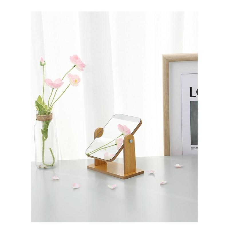 Rotatable Makeup Mirror with Wooden Stand Desktop Makeup Mirror,Lovely Cosmetic Mirror Vanity Mirror for Womens Girls