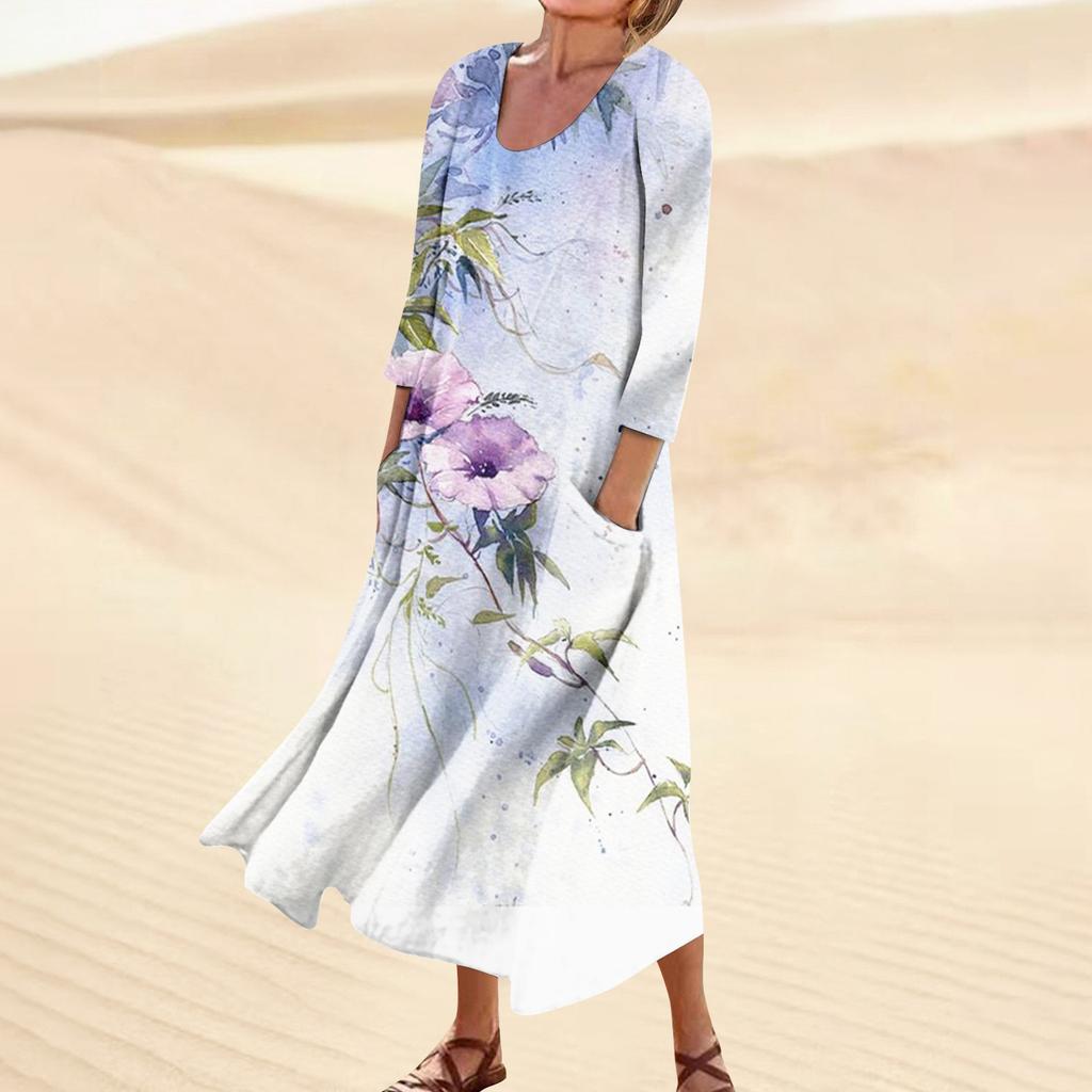 Платье для женщин, весеннее повседневное модное платье в стиле бохо с рукавами 3/4 для праздника, большого размера