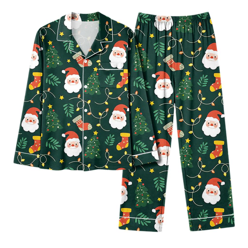Женский повседневный модный комплект для дома с длинным рукавом и брюками с рождественским принтом