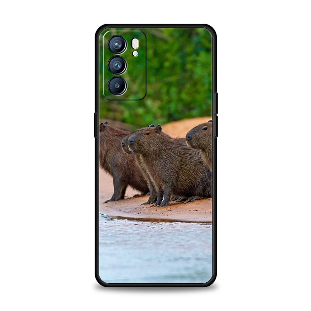 Cute Capybara Case For Oppo Find X6 Pro X5 A54 A53 A52 A9 2020 A15 A95 A17 A16 A76 A74 A57 Reno7 Reno6 Pro Plus 5G Black Cover