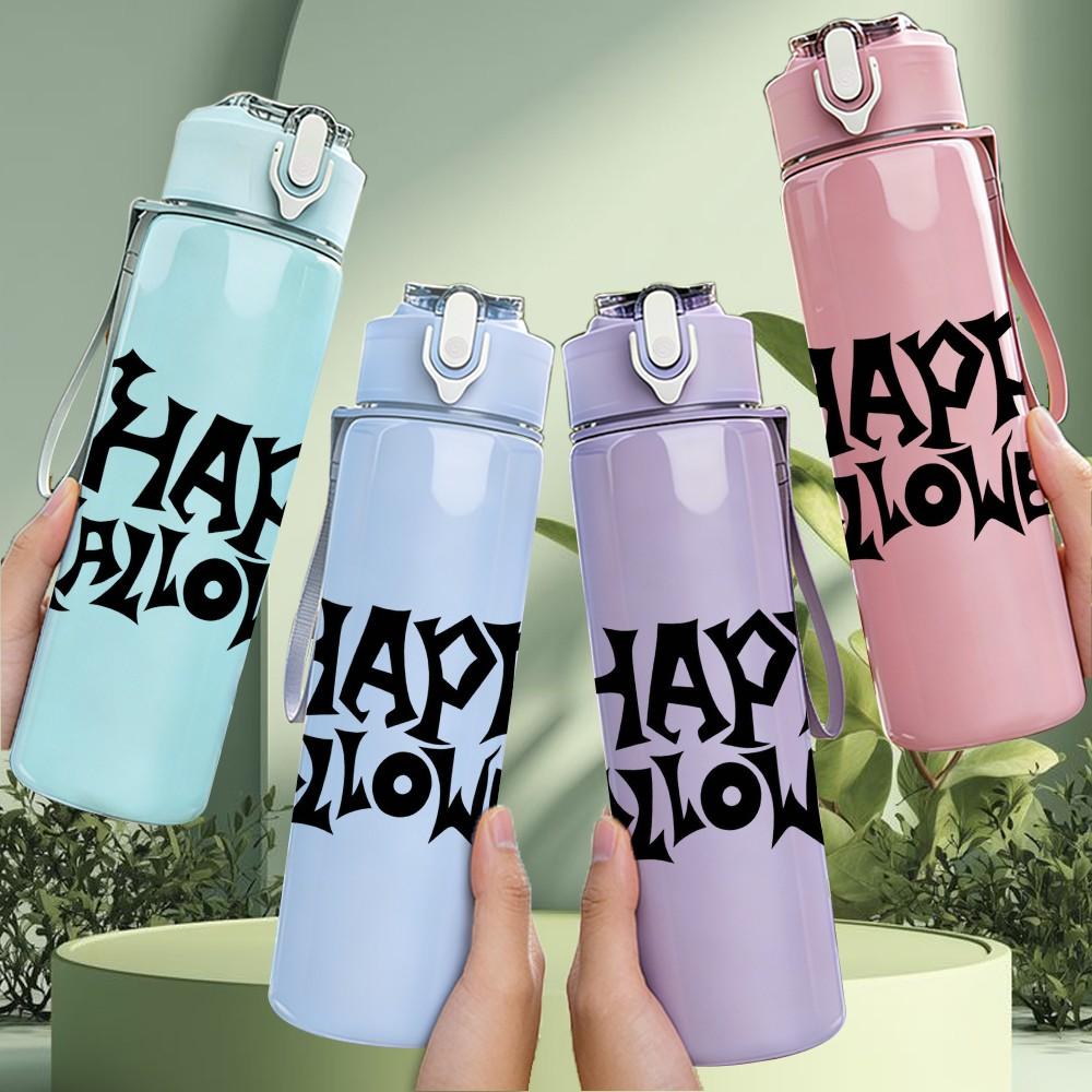 1PC Minimal Happy Halloween 750ml Color Plastic Sports Water Bottle Leakproof Flip Straw Lid Suitable for Sports Office Home Use