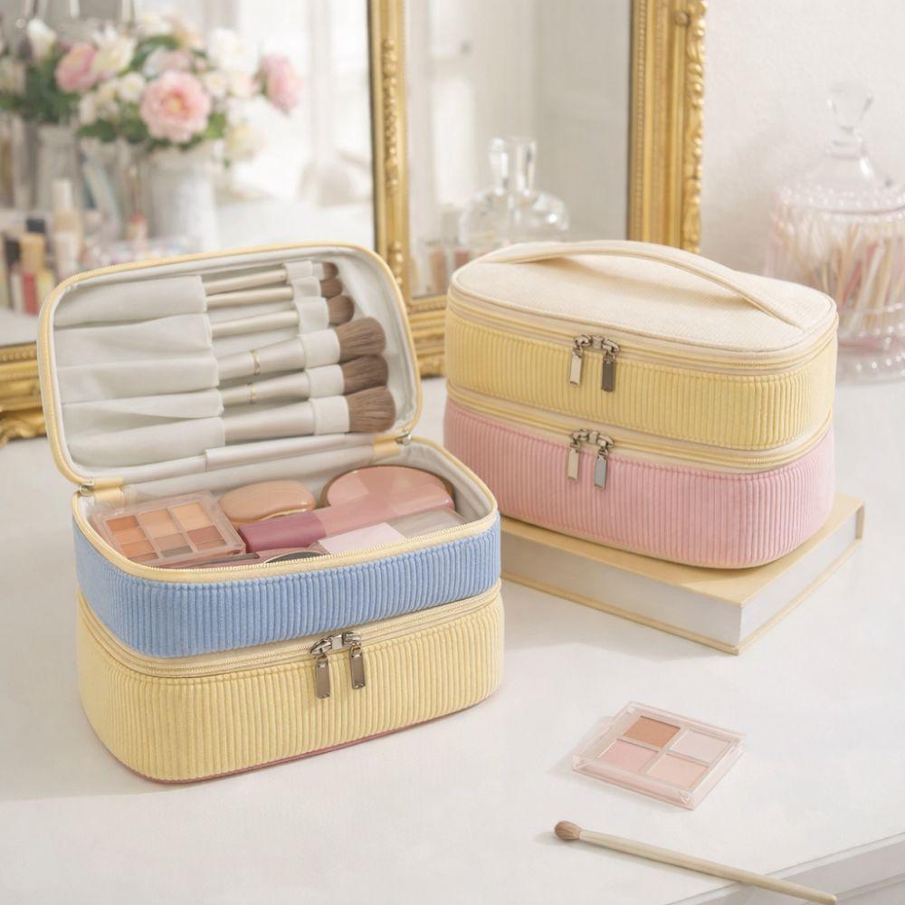 Zipper Closure Double-layer Storage Bag Large Capacity Handheld Toilet Bag Daily Use