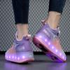 Skate Shoes for Kids LED Light Luminous Sneakers Children Two Wheels Shoes for Boys Girls with USB Charging