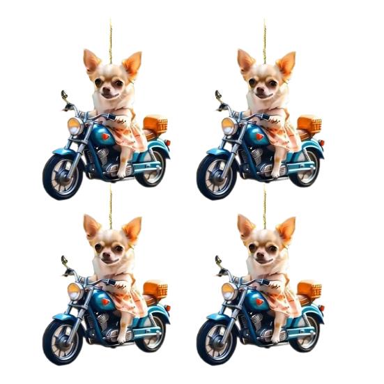Акриловое Рождественское украшение Щенок на мотоцикле для елки или автомобиля