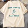 Футболка Life Is Soup I Am Fork Frog с рисунком, хлопковая унисекс, забавная ретро-футболка, летняя футболка с принтом животных, футболки с мемами о лягушках