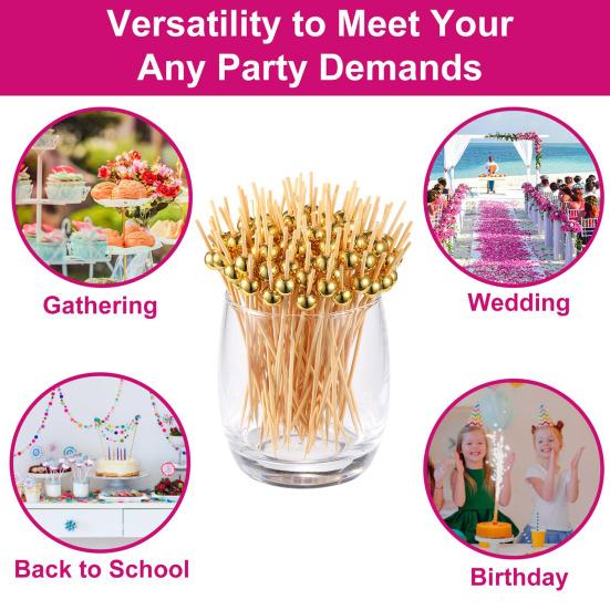 100/200Pcs Wooden Ball Toothpicks Long Cocktail Picks Appetizers Baking Garnish Skewers with Sturdy Polished Heads