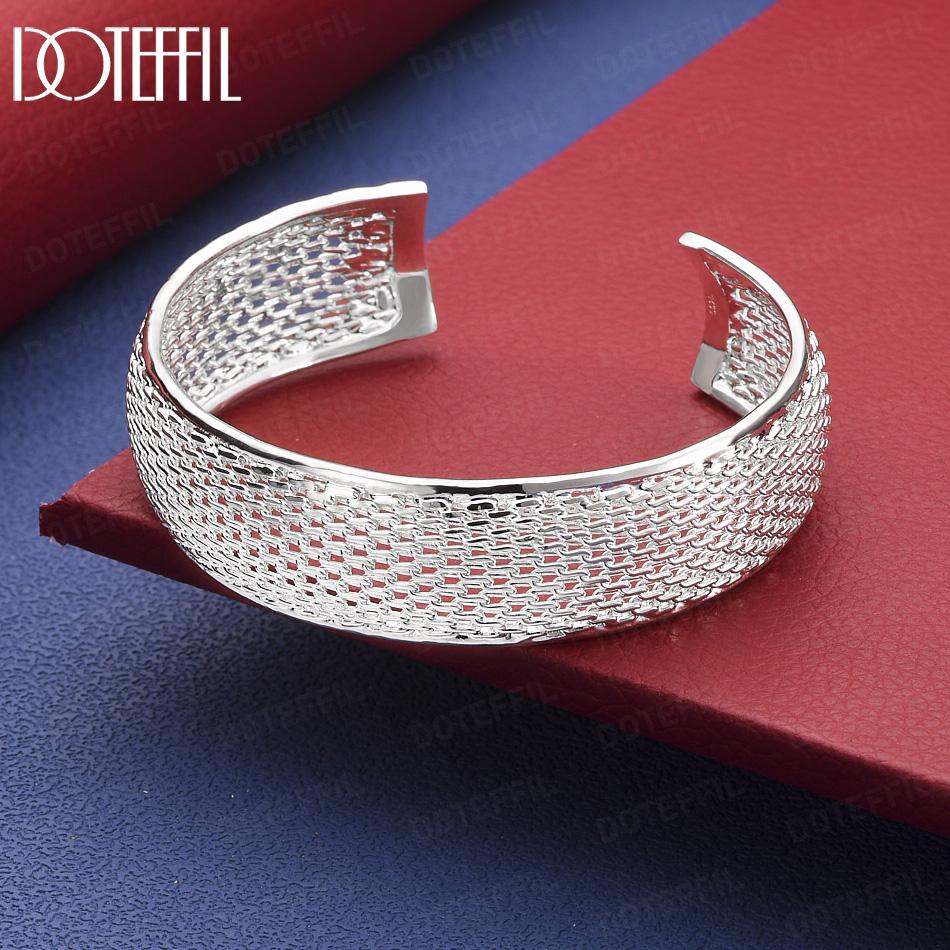 925 Sterling Silver Heavy-Duty Mesh Openwork Wide Bracelet - Fashion Gift Jewelry