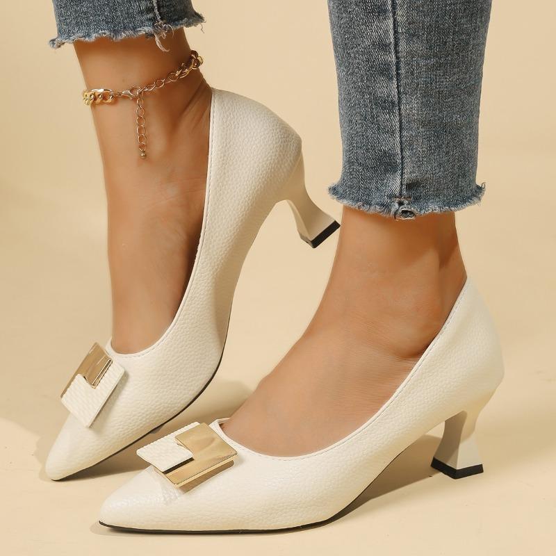 Модные туфли-стилетто, осенняя новинка, с острым носком, с мелким вырезом, с металлической пряжкой, противоскользящие, износостойкие, на высоком каблуке