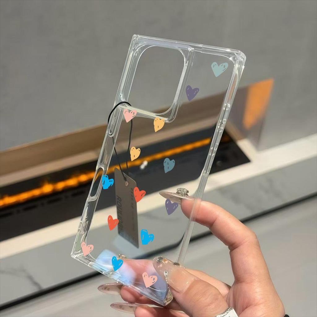 Прозрачный квадратный чехол-трубка для защиты iPhone 16 ProMax 14 Pro Max 11 15 Plus 12 13, защита от окисления, чехол с красочным узором в виде сердец