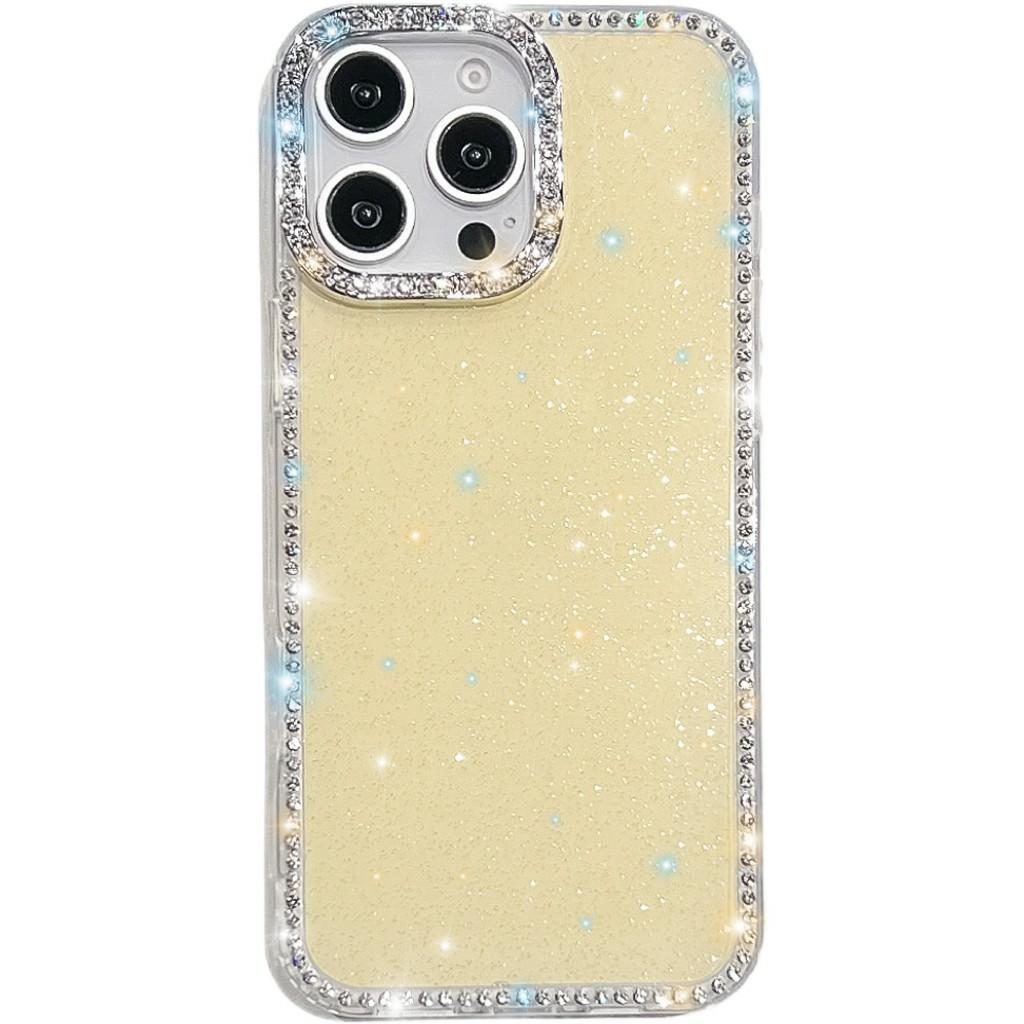 For iPhone 15 Pro Max Case Rhinestone Edge Glitter Back TPU+PC IMD Phone Cover