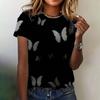 Летний топ с круглым вырезом и 3D-принтом в виде бабочек, модная повседневная женская футболка с короткими рукавами