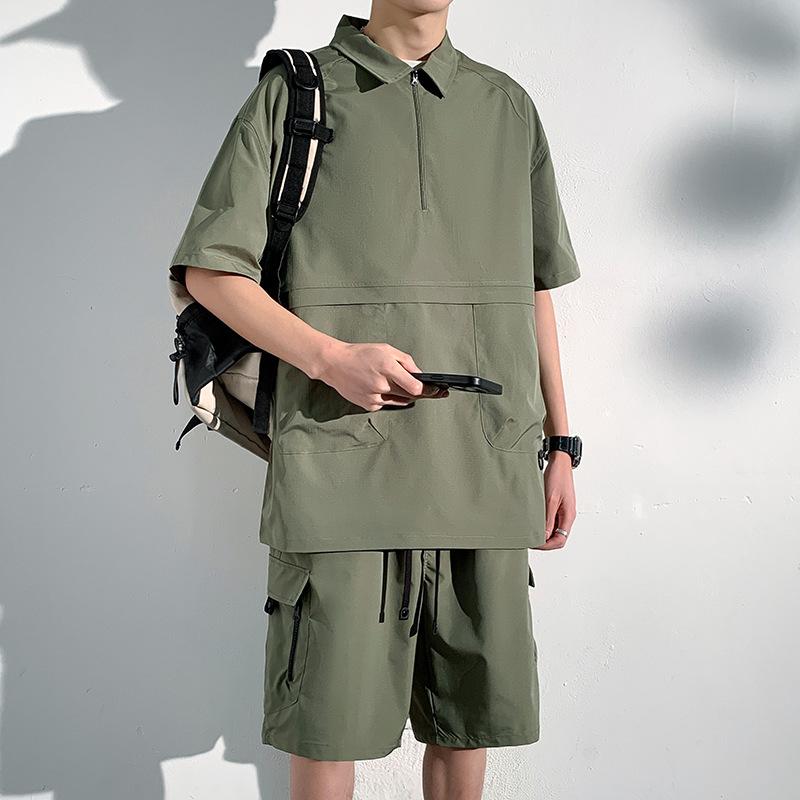 Костюм для активного отдыха с отворотом, быстросохнущий, рабочая одежда, спортивные шорты из двух частей с короткими рукавами