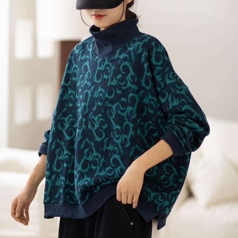 2024 новый литературный и художественный свитер большого размера женская осенне-зимняя одежда свободная бархатная утолщенная водолазка толстый мм верхняя куртка