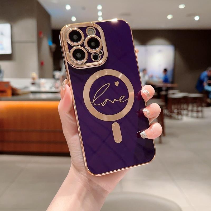 Цветное покрытие с узором «Любовь» Магнитный чехол для Samsung Galaxy и iPhone - Ударопрочный и совместимый с зарядкой