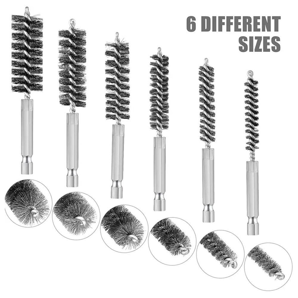 6шт разных размеров щетины проволочная щетка щетка для очистки отверстий набор щеток ржавчина, очистка труб