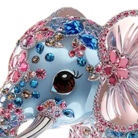2D Flat Acrylic Elephant Ornament Pink Ears Blue Rhinestone Elephant