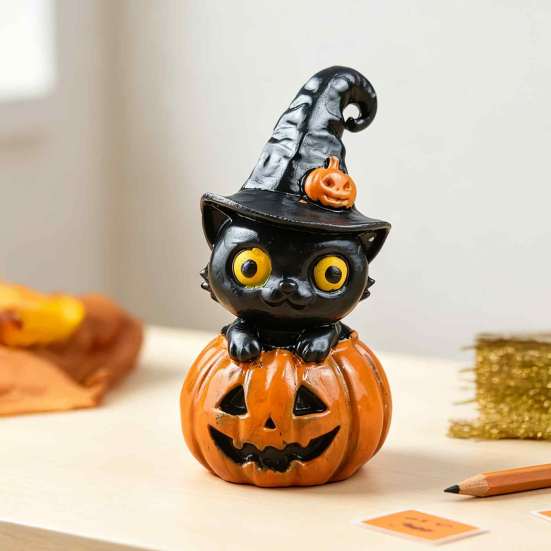 Cute Black Cat Ornaments Halloween & Pumpkin Resin Ornaments, Desktop Figurines, Tiered Tray Fall Decorations Cartoon And Statue for Home Party Favors