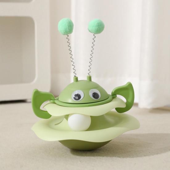 Cat Ball Track Toy Interactive Bee Shaped Cat Tower with Roller Ball Turntable Tumbler Cat Toy with Spring Pompom Ball for Indoor Cats