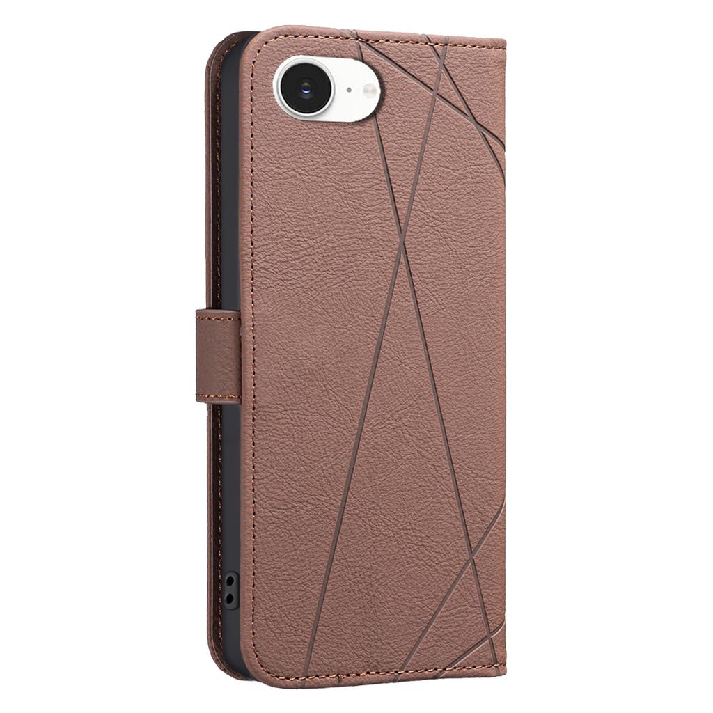 BINFEN COLOR BF35 For iPhone 16e Case RFID Blocking Wallet Stand Geometry Imprinted Leather Phone Cover