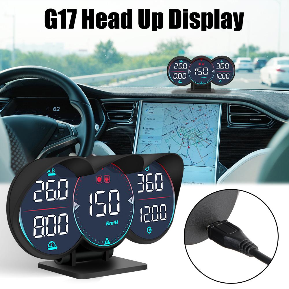 Автомобильная сигнализация температуры воды и масла G17 Автомобильная электроника HUD Спидометр Одометр для всех автомобилей GPS Проекционный дисплей Диагностический измеритель скорости превышения скорости