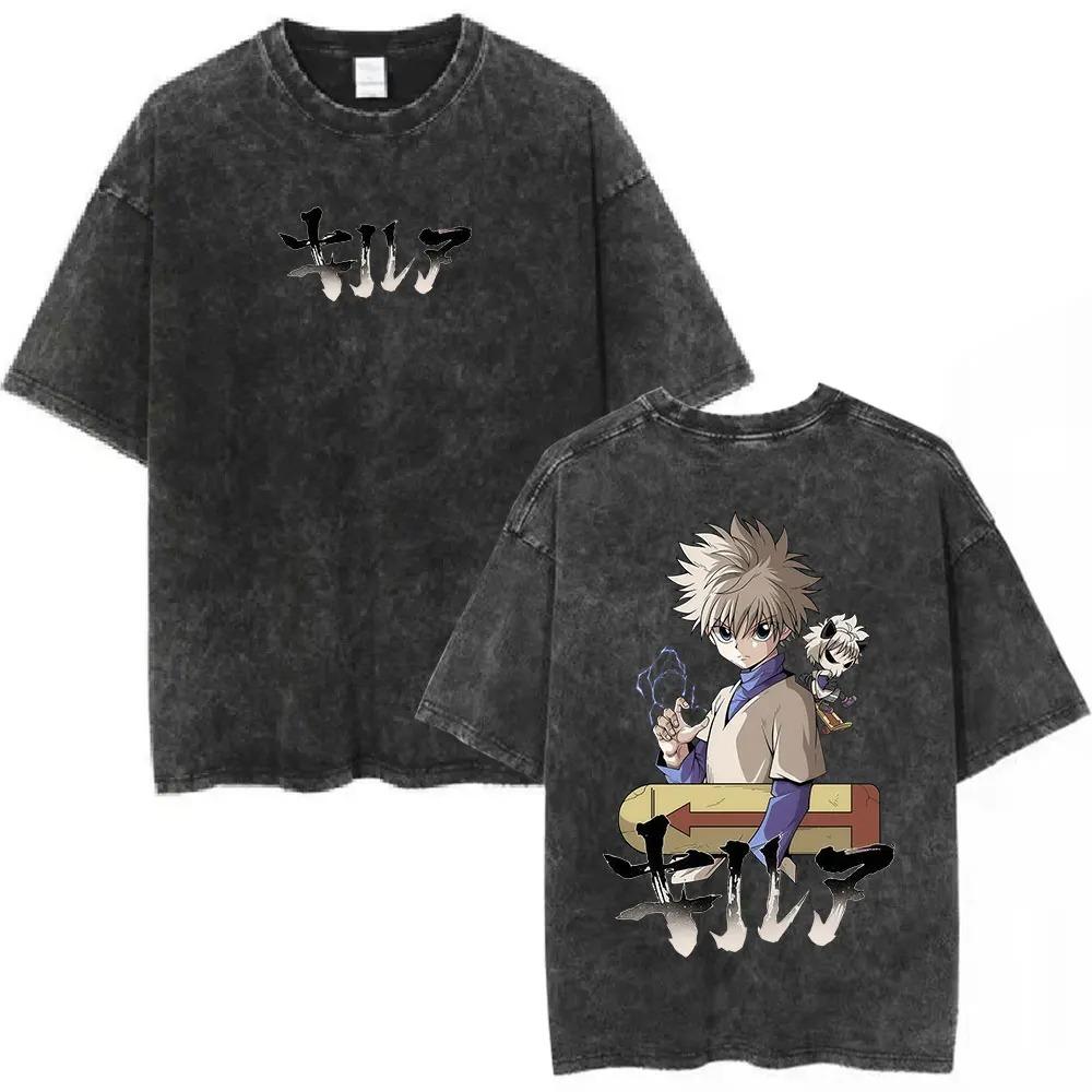 Anime Hunter X Hunter Shizuku Kurapika Graphic Print Tshirt Men Women Harajuku Style Vintage Washed Cotton Oversized Summer Tee