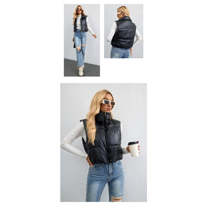 Хлопковый жилет женский осенне-зимний корейский вариант маленького ароматного ветрового воротника-стойки, новый хлопковый жилет без рукавов, куртка с застежкой-молнией Tide