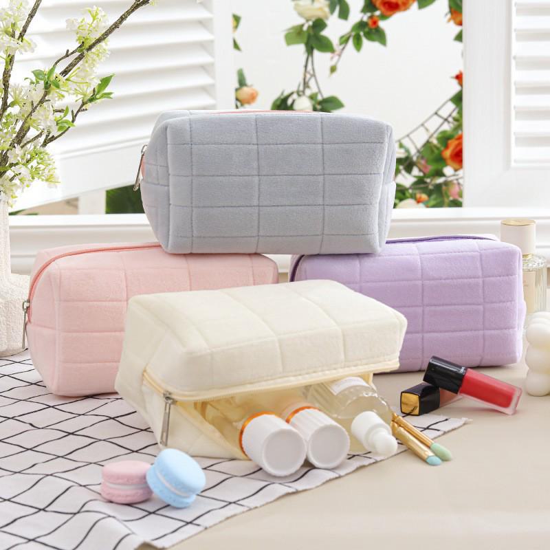 Фланелевый пенал и косметичка в японском стиле в клетку - большая вместимость, простой дизайн