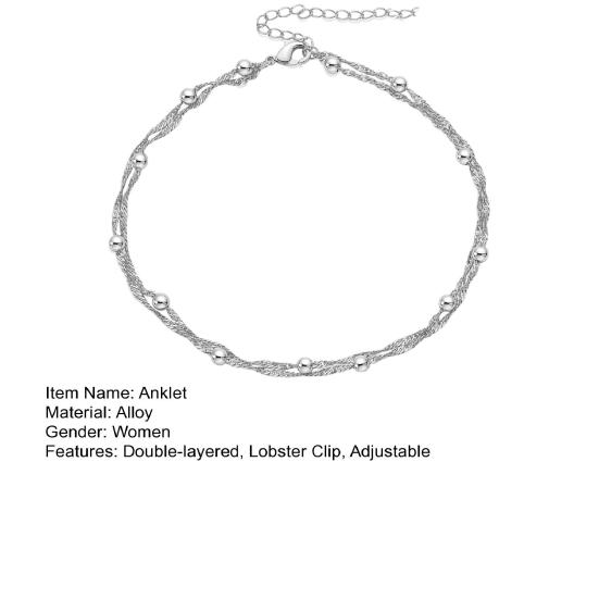 Женский браслет на щиколотку, 2 слоя, зажим-карабин, регулируемая удлиненная цепочка, водонепроницаемый сплав, однотонный, легкий, для отдыха на пляже, ювелирные изделия на щиколотку
