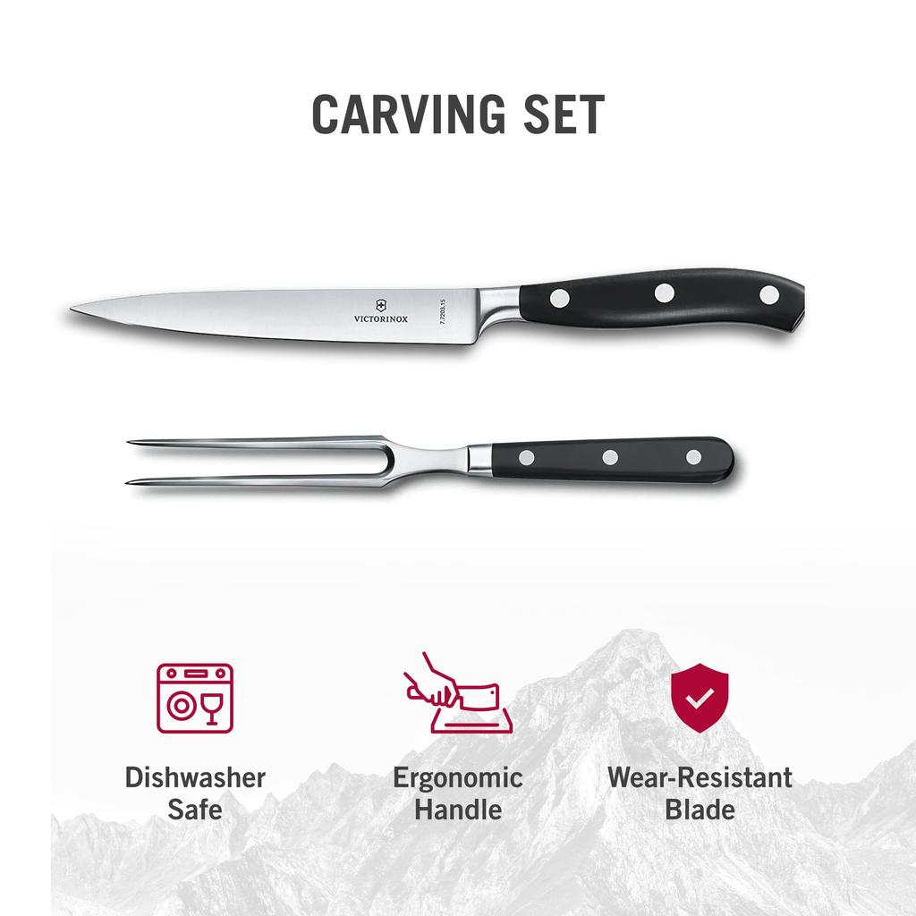 VICTORINOX Carving Knife and Fork Knives for BBQ and Steak Grand Set, Set, Black, Professional-Grade Grilling, Maître, Forged, 7.7243.2