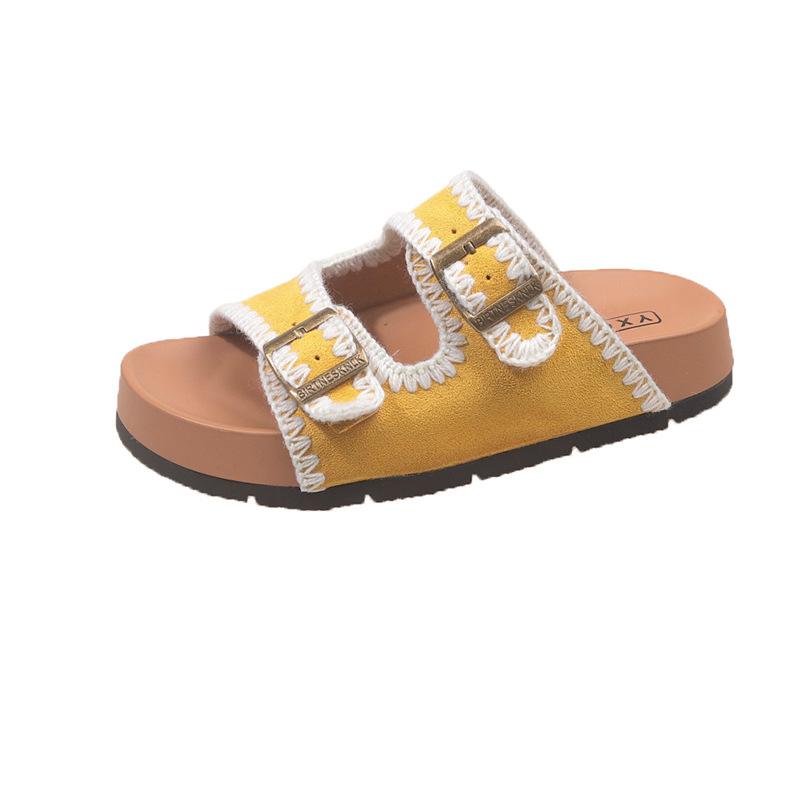 Мори ретро однословные сандалии с двойной пряжкой на толстой подошве для женской уличной обуви 2025 новые сандалии-шлепанцы Birkencool с одной педалью