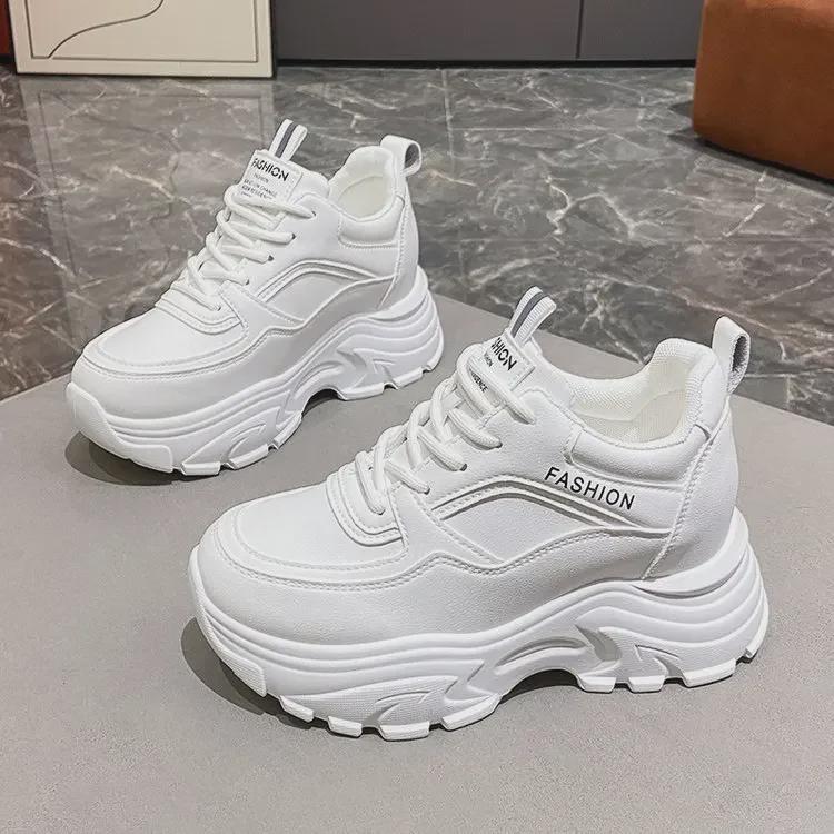 2024 Spring Women's Korean-Style Dad Sneakers: Round Toe, Chunky Sole, Casual Lace-Up