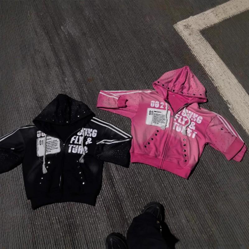 Женский oversized худи на молнии с брюками-джоггерами Комплект Уличный стиль 3D-принт Повседневный наряд