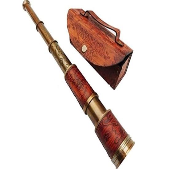 Brass Pullout Telescope with Brass Pocket Marine Telescope.Spyglass Brown  Polised Handheld Telescope with Leather Bag