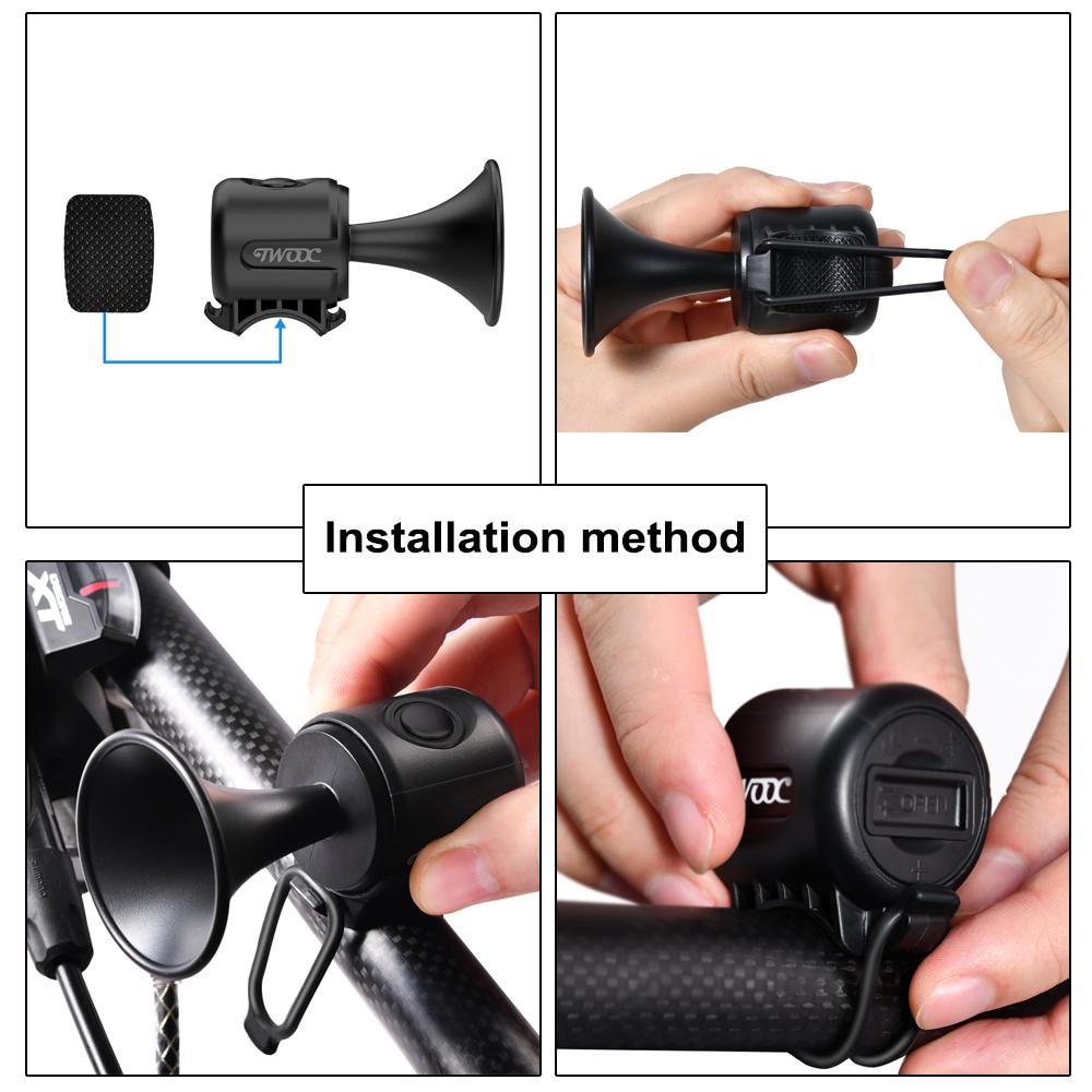 TWOOC Электрический велосипедный звонок 120 дБ, мини-велосипедный рожок с питанием от батареи, водонепроницаемый для горного велосипеда MTB
