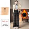 Women's Retro High-Waist Wool Plaid Pants - Contrast Color, Wide-Leg, Floor-Length, Velvet-Lined for Autumn/Winter 2024