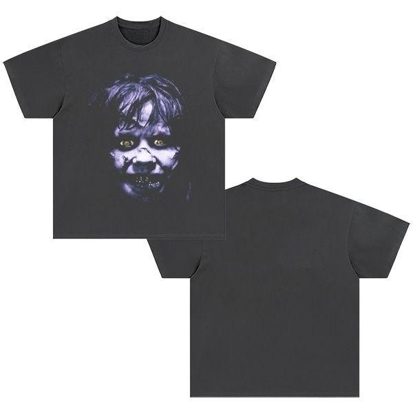 2025Autumn and Winter Heavy Weird Horror Style Character Printed T-Shirt Men's and Women's Cotton Casual Loose Versatile T-Shirt