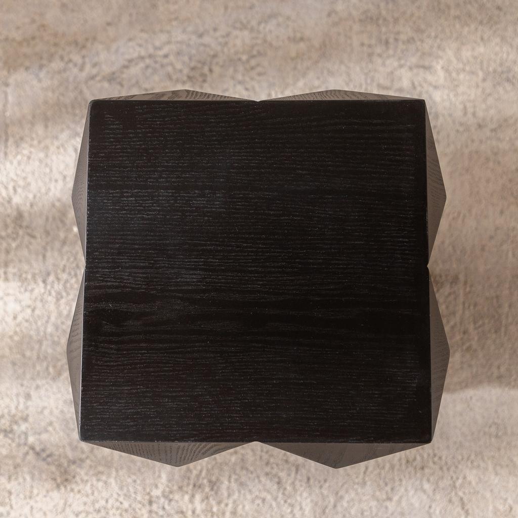 60CM Height Three-dimensional Embossed Pattern Design Retro Side Table Retro Wooden Nightstand Black,No Assembly Required