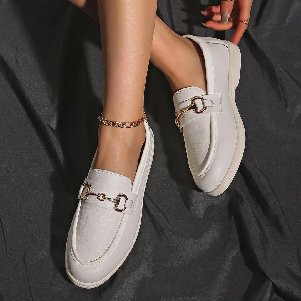 Женские мокасины большого размера с металлической цепочкой на плоской подошве, осень 2024 г.