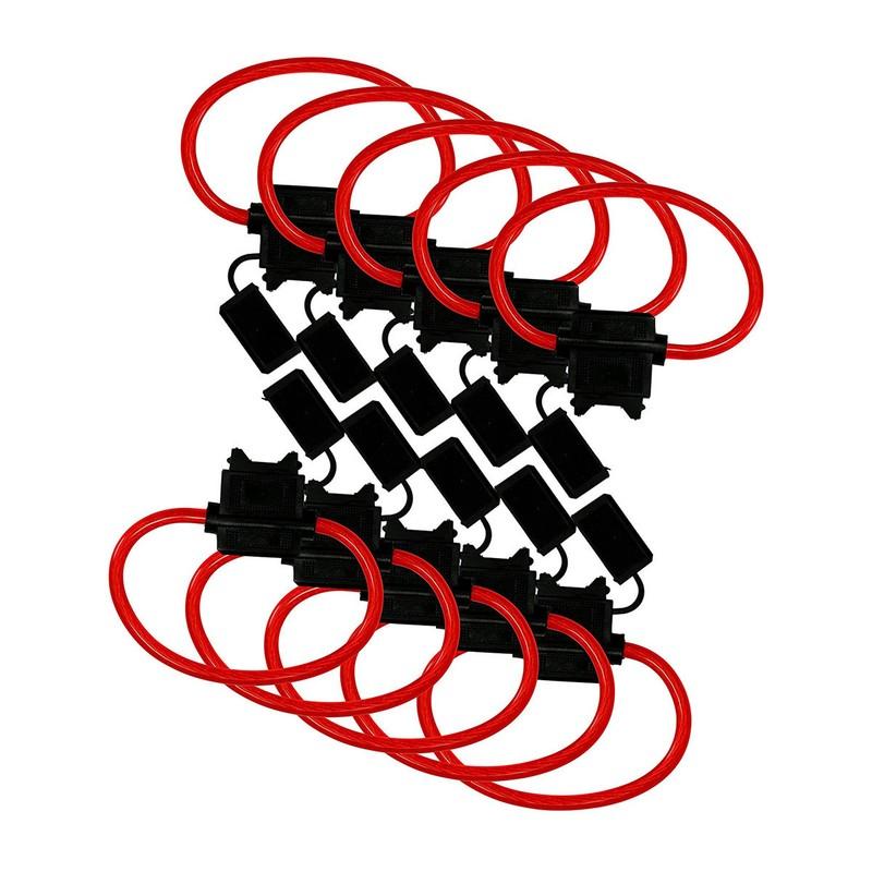 Набор из 10 держателей предохранителей ATC / ATO 16 GAUGE, inline, медный провод AWG, 12V, лезвие