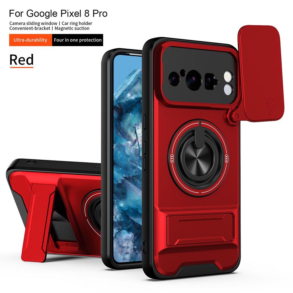 Slide Camera Cover Compatible for Google Pixel 8 Pro Case With Built-in Ring Stand and Folding Stand