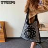 Retro Casual Versatile Single Shoulder Bags Black Pattern Large Capacity Canvas Handbag Women's Travel Shopping Message Bag