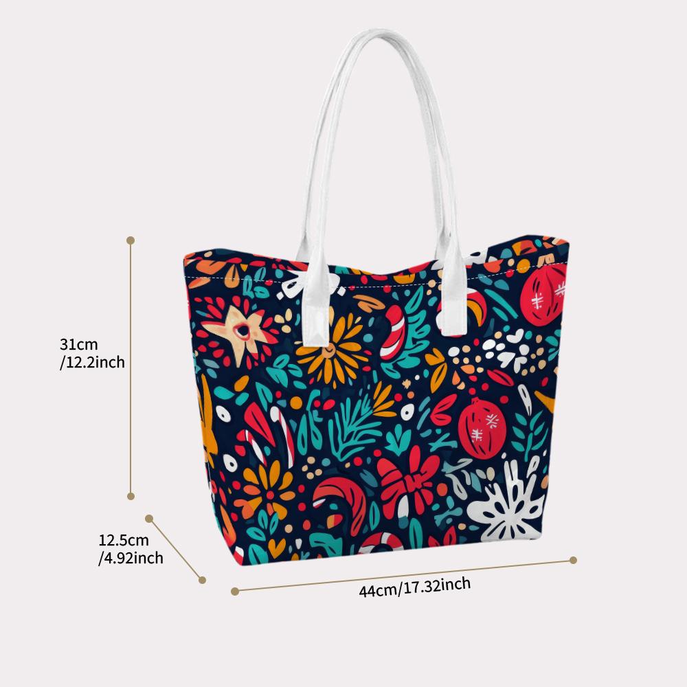 Christmas Pattern Tote Bag Fashion Portable Daily Use Casual Shoulder Bag for Women Outdoor Shopping