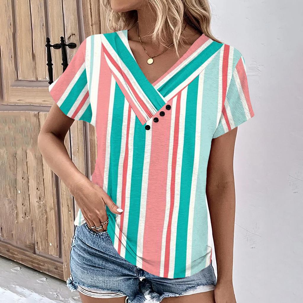 Summer Tops For Women Floral Pattern For Women V-Neck Short Sleeve Comfy Womens Tops Oversized Tshirts