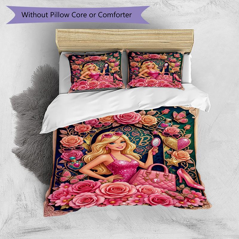 3pcs Duvet Cover Set (1*Duvet Cover + 2*Pillowcase, Without Core), Barbie Print Bedding Set, Bedroom Decor, All‑Season, Birthday Gift