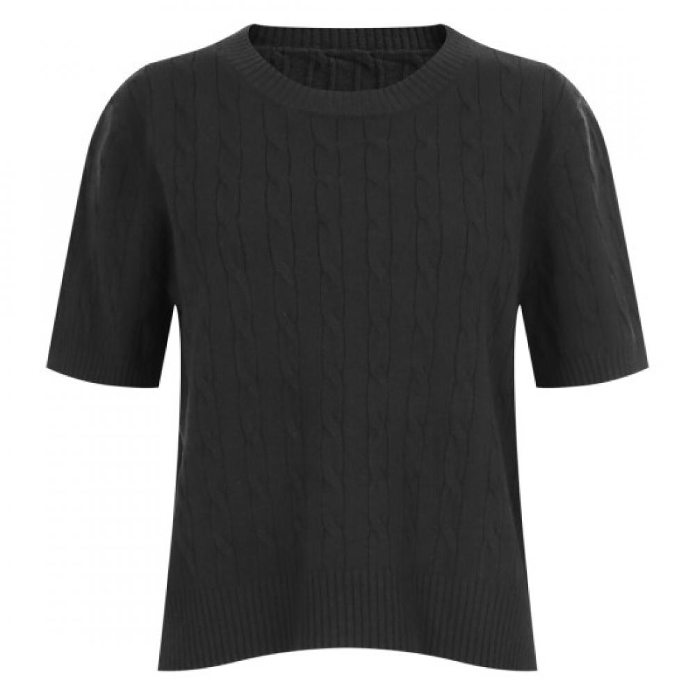 Shop Women S tranSitional Short Sleeve Cable Knit Tee Black Naru Wkn 20350