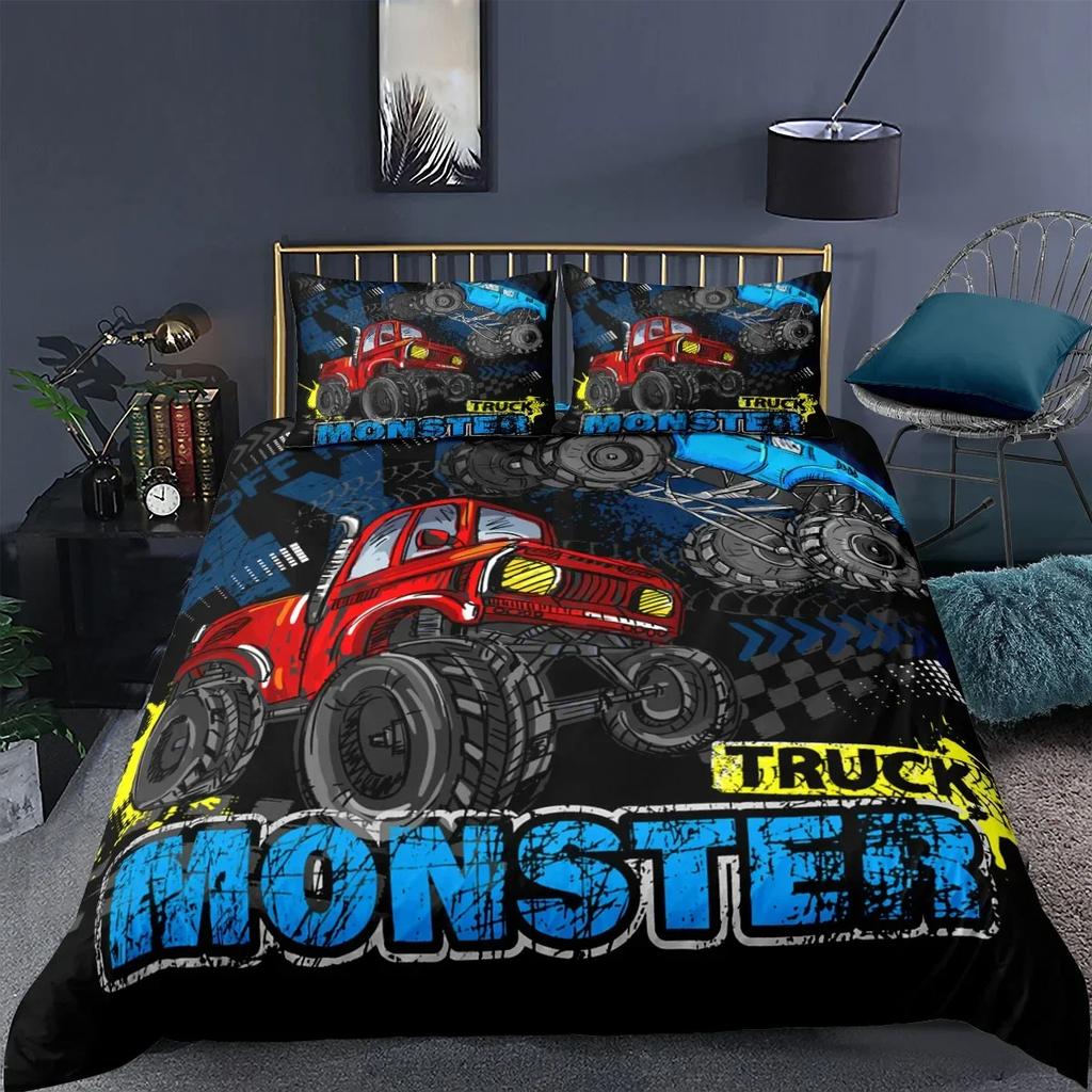 Tractor Monster Truck On Farm Comfortable Duvet Quilt Cover Pillowcase Bedding Set Children Bedroom Decoration Home Textile
