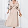 Temperament Slim V Neck Dress Womens Wedding Guest Midi Dresses Solid Formal Long Dresses