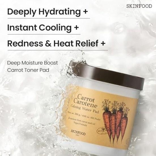 SKINFOOD Тонер-пэды с морковью Каротин Успокаивающая вода Корейский уход Стирающая лосьон-салфетка (250 г/60 листов)