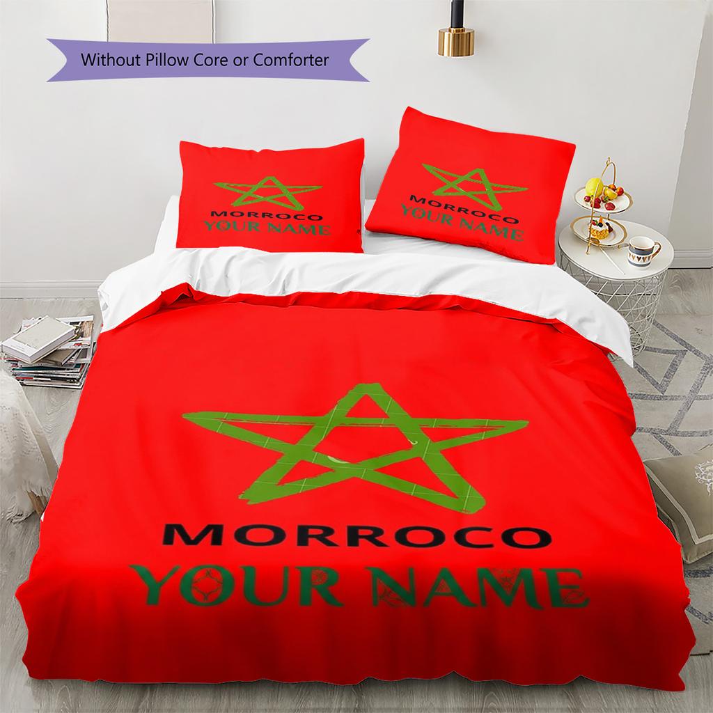 Moroccan Football Crest Custom Name Pattern Bedding Quilt Set Quilt Cover Pillowcase Home Birthday Gift(1 * duvet cover + 2 * pillowcase, without core